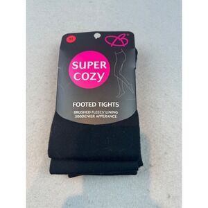 B Super Cozy Footed Tights Brushed Fleecy Lining Womens Medium 300 Denier Black